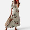 Maxi Dress Tassel Tie V Neck Three Quarter Sleeve Printed