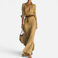 Maxi Dress Ruched Collared Long Sleeve Dress