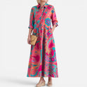Maxi Dress Button Front Floral Long Sleeve Printed