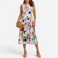 Midi Dress A Line Sleeveless Floral Print Round Neck Dress