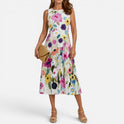 Midi Dress A Line Sleeveless Floral Print Round Neck Dress
