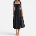 Midi Dress Ruched Bodice Sleeveless Square Neck