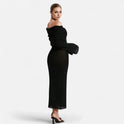 Women's Long Sleeve Sweater Dress – Off-the-Shoulder, Maxi