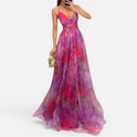 Maxi Dress Ruched Sleeveless Printed Spaghetti Strap