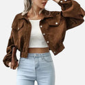 Cropped Corduroy Button Jacket