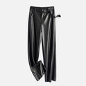 Women's Belted Faux Leather Wide-Leg Pants