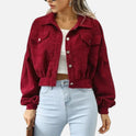 Cropped Corduroy Button Jacket