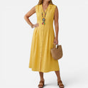 Midi Dress Button Front Sleeveless Collared Fit and Flare