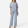 Layered Top Wide Leg Trouser Set