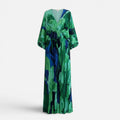 Printed Plisse Maxi Dress With Long Sleeves