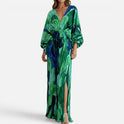 Women's Maxi Dress – Plisse, Long Sleeves