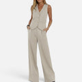 Sleeveless Waistcoat And Wide Leg Trouser Set