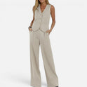 Sleeveless Waistcoat And Wide Leg Trouser Set