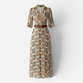 Leaf Print Maxi Dress With V Neck