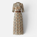 Leaf Print Maxi Dress With V Neck