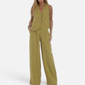 Sleeveless Waistcoat And Wide Leg Trouser Set