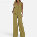 Sleeveless Waistcoat And Wide Leg Trouser Set