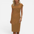 Ruched Midi Dress With Cap Sleeves