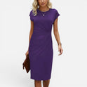 Ruched Midi Dress With Cap Sleeves