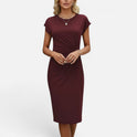 Ruched Midi Dress With Cap Sleeves
