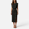 Sleeveless Midi Dress With Button Detail