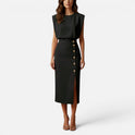 Sleeveless Midi Dress With Button Detail
