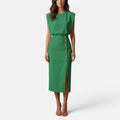 Sleeveless Midi Dress With Button Detail
