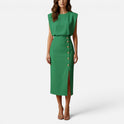 Sleeveless Midi Dress With Button Detail