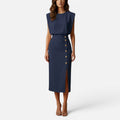 Sleeveless Midi Dress With Button Detail