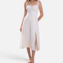 Midi Dress Ruched Bodice Sleeveless Square Neck