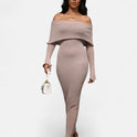 Women's Long Sleeve Sweater Dress – Off-the-Shoulder, Maxi