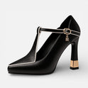 Women's T-Strap Pumps – Block Heel, Party