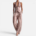 Two Piece Set Sleeveless Wide Leg Tailored Lapel Neck