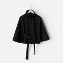 Women's Cape Jacket – Belted, Stand Collar
