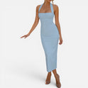 Midi Dress Halter Bodycon Sleeveless Square Neck