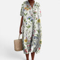 Midi Dress Floral Print V Neck Short Sleeve Casual