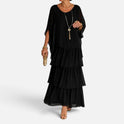 Layered Round Neck Sheer Sleeve Maxi Dress