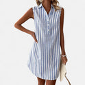 Shirt Dress Striped Button Front Sleeveless Collared