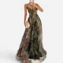Maxi Dress Ruched Sleeveless Printed Spaghetti Strap