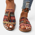 Orthopedic Sandals Tassel Slip On Open Toe Tribal Print Flats