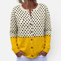 Cardigan Polka Dot Button Front Long Sleeve Crew Neck