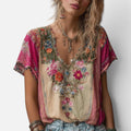 Embroidered Floral V Neck Blouse