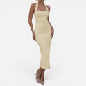 Midi Dress Halter Bodycon Sleeveless Square Neck
