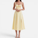 Midi Dress Ruched Bodice Sleeveless Square Neck
