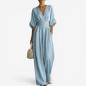 Women's V-Neck Wide-Leg Jumpsuit with Pockets