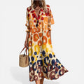 Midi Dress Button Front Printed Long Sleeve