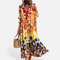 Midi Dress Button Front Printed Long Sleeve