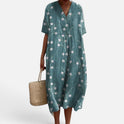 Midi Dress Floral Print V Neck Short Sleeve Casual