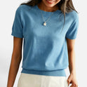 Short Sleeve Sweater Ribbed Knit Crew Neck