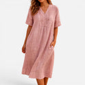 Midi Dress Relaxed Fit V Neck Short Sleeve